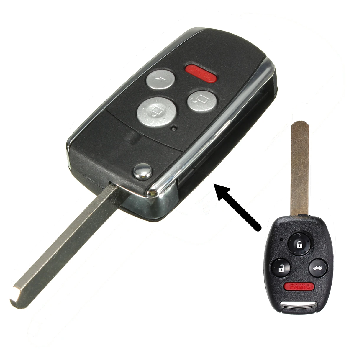 

Uncut Modified Flip Folding Remote Key Keyless Shell fob Case for Honda for Accord CRVEX CivicHybrid 3 Button+Panic 2003-2015