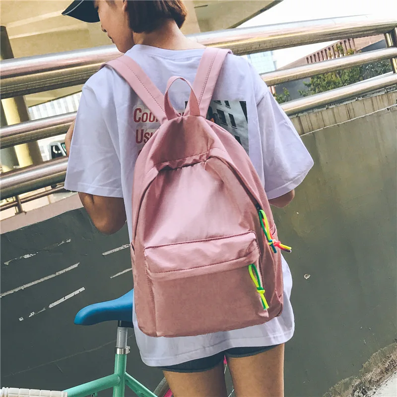 

Waterproof Fabric Women Backpack Black with Pink Youth Female Fashion Bagpack Laptop Ulzzang School Bag for Teenagers Girls