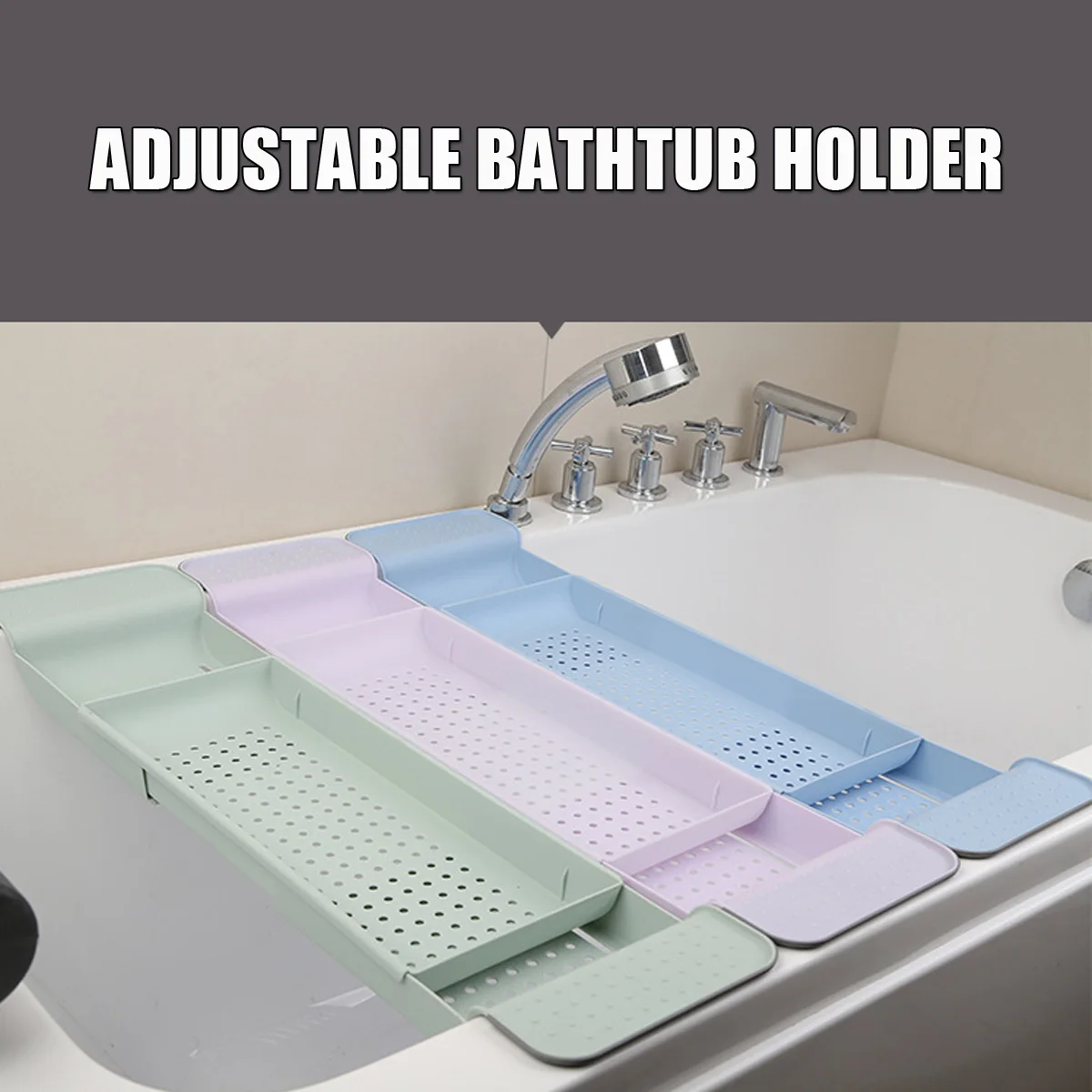 Plastic Adjustable Bathtub Tray Shower Wine Glass Book Storage Rack