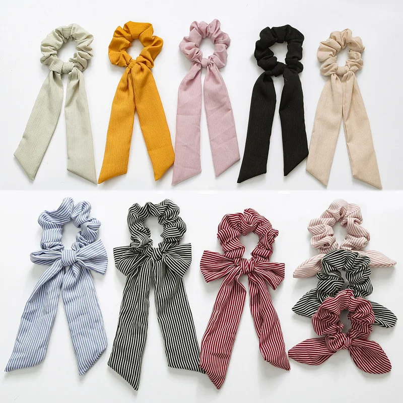 Women Chiffon Elastic Scarf Scrunchie Long Bowknot Hair Bands Rope Ring Ponytail