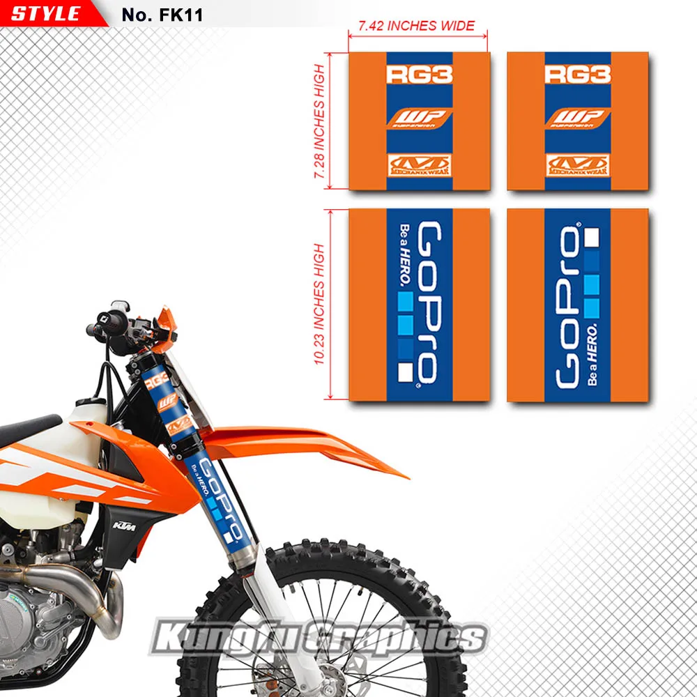 

KUNGFU GRAPHICS Vinyl Decals MX Racing Stickers Kit for Front Fork Fit Yamaha Kawasaki Honda KTM Suzuki Dirt Bike Blue Orange