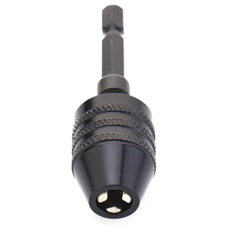 

0.5-8mm Keyless Chuck 3 Jaw Drill Adapter 1/4 Inch Hex Shank Drill Chuck Converter Hex Shank Black Three-Jaw Drill Chuck