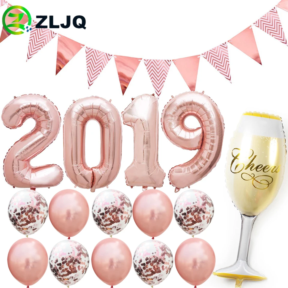 

ZLJQ Rose Gold 2019 Graduation Party Decoration Cheers Bottle 32inch Number 2019 Foil Balloons Congrats Graduated Supplies 75J