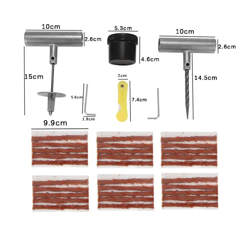 Набор инструментов для ремонта автомобильных шин, Т-образная ручка, Ван, мотоцикл, велосипед, инструменты для ремонта шин, аварийный сверхмощный бескамерный комплект для ремонта шин
