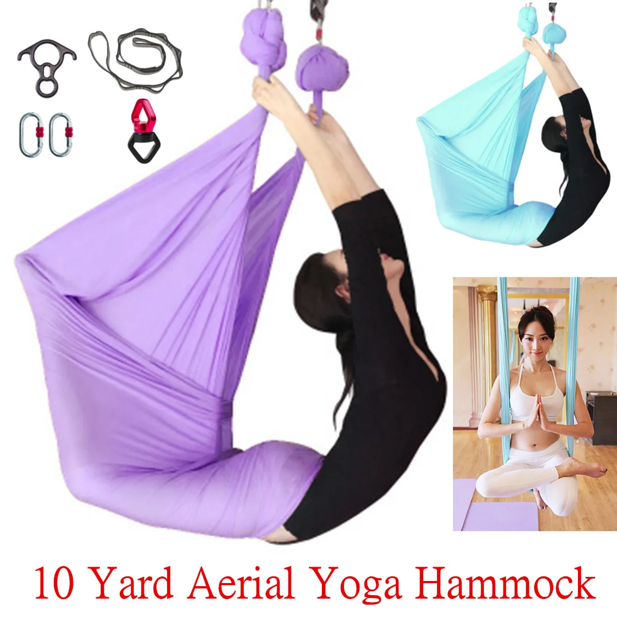 

10 Yard 9.2x2.8m Anti-Gravity Inversion Yoga Hammock Sling Aerial Pilates Swing Fitness Body Building Equipment Yoga Belts Gym