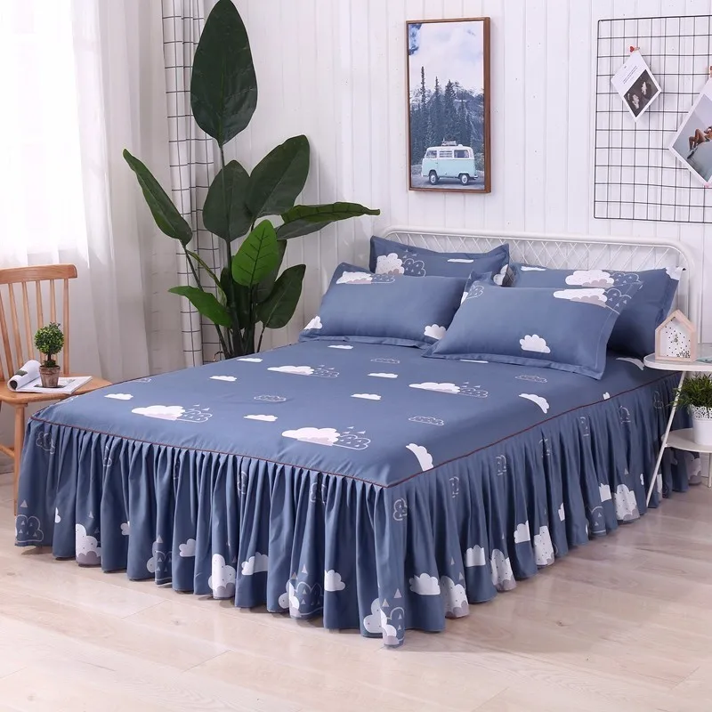 Home Textiles Korean Style Cloud Bedspread Bed Skirt Twin/Full/Queen/King Size 3pcs Printing Bedding Bed Cover Pillowcases