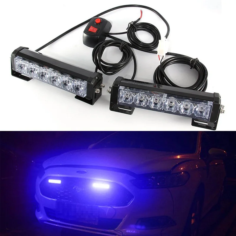 

2pcs/set 12V Car 6LED Emergency Warning Hazard Flash Strobe Grill Light Bar Blue