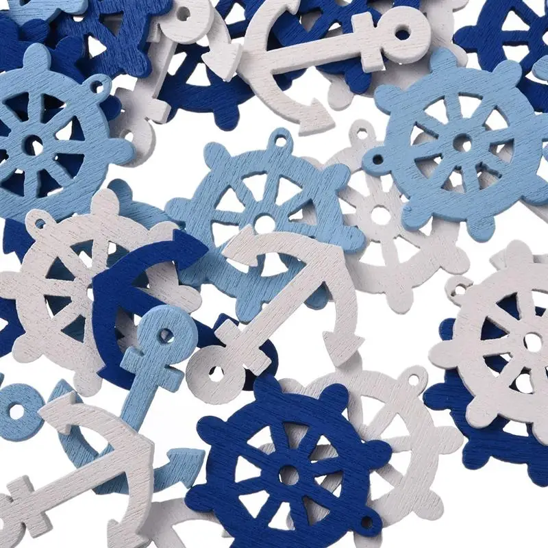 

50pcs Mixed Wooden Button Sea Steering Wheels Anchors Pattern Scrapbook Craft Buttons Mix Garment Accessories