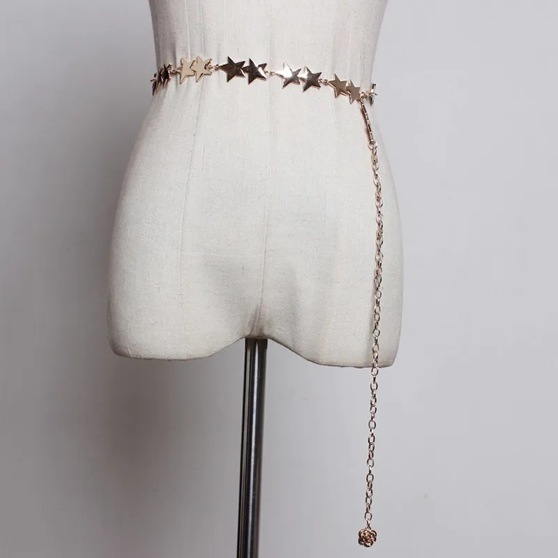 

[YaLee] New Fashion 2019 Spring Summer Girdle Stars Belt Metal Belt Hook Buckle Long Chain Belts Women Y147