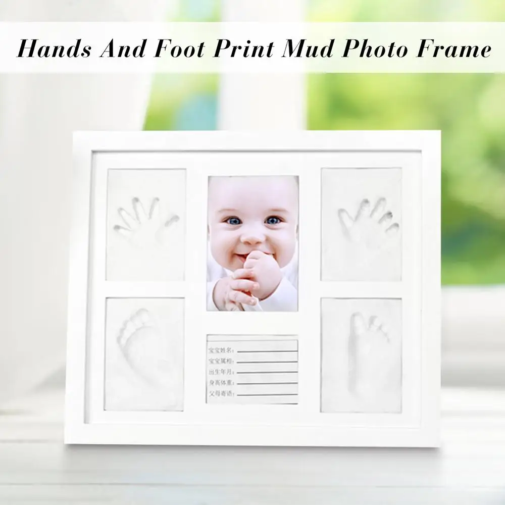 

Tri-Fold Solid Wood Cover Photo Frame Handprint Mud Suit Baby Infrant DIY Cute Photo Frame Baby Footprint Foot or Hand Print Set