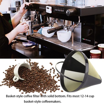 

1pcs Reusable Coffee Filter Baskets Stainless Steel Cone-Style Handmade Coffee Filter Tool Kitchenware