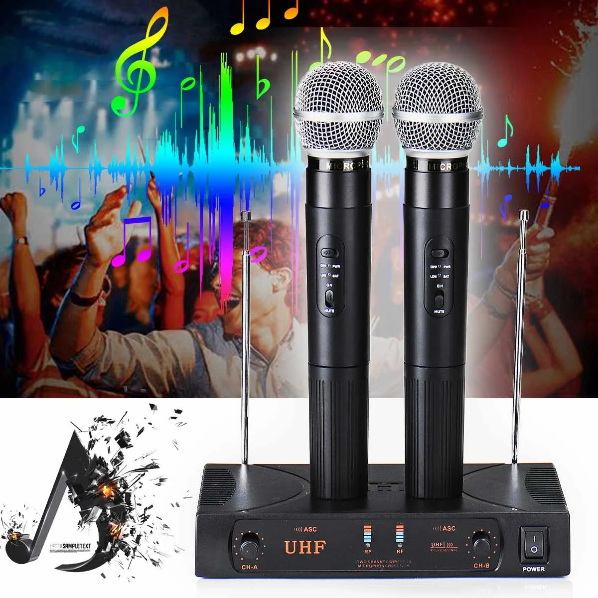 

KINCO EU/UK/US Plug UHF Professional Wireless Microphone System Dynamic 2 Channel 2 Handheld Karaoke Cardioid Microphone