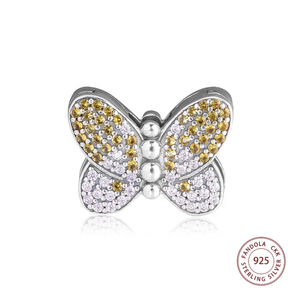 

CKK 100% 925 Sterling Silver Reflexions Bedazzling Butterfly Clip Bead Fit Charms Silver 925 Original Bracelet Beads for Jewelry