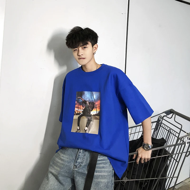 

Men's T-shirt 2019 Summer New Loose Round Neck Pullover Wild Letter Printing T-shirt Personality Youth Casual Men's Clothing