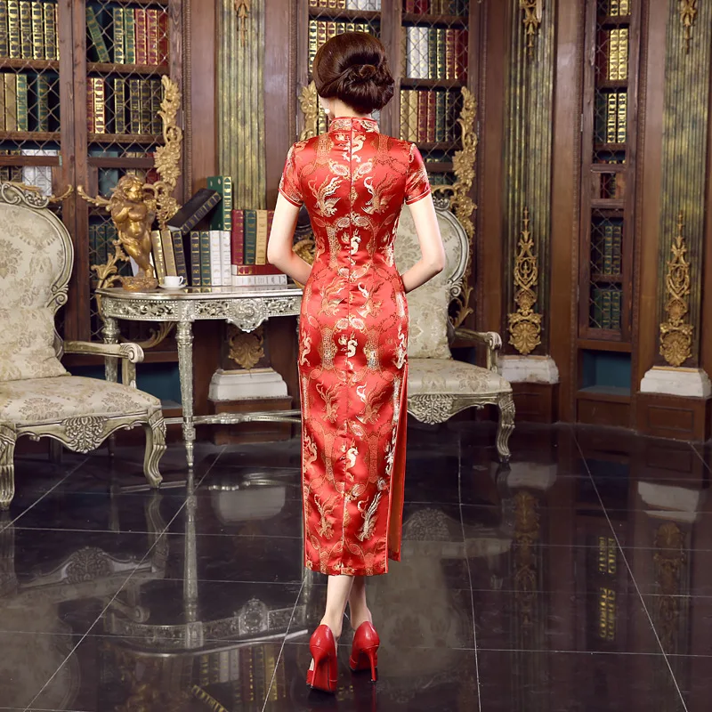 SHENG COCO китайский дракон костюм Феникс Атлас Vestido Qipao Cheongsam платья для женщин T