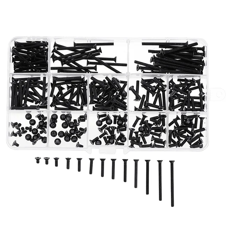 

260Pcs M3 10.9 Grade Carbon Steel Hex Socket Flat Countersunk Head Screw Bolts Assortment Set