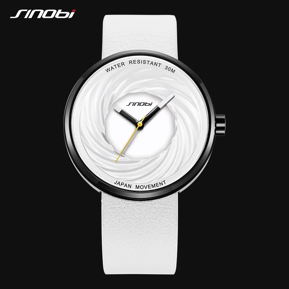 

Sinobi Fashion Watch Women Big Dial New Creative eddy Design High Quality Leather Strap White Watches Casual relojes para mujer