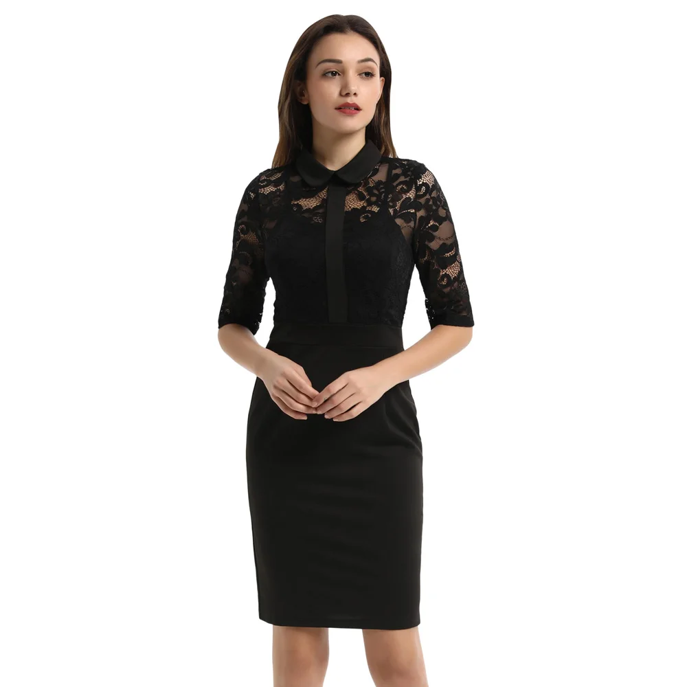 

Gk Women Dress 1/2 Sleeve Doll Collar Lace Patchwork Hips-wrapped Bodycon Pencil Dress Women Summer New Sexy Clothes