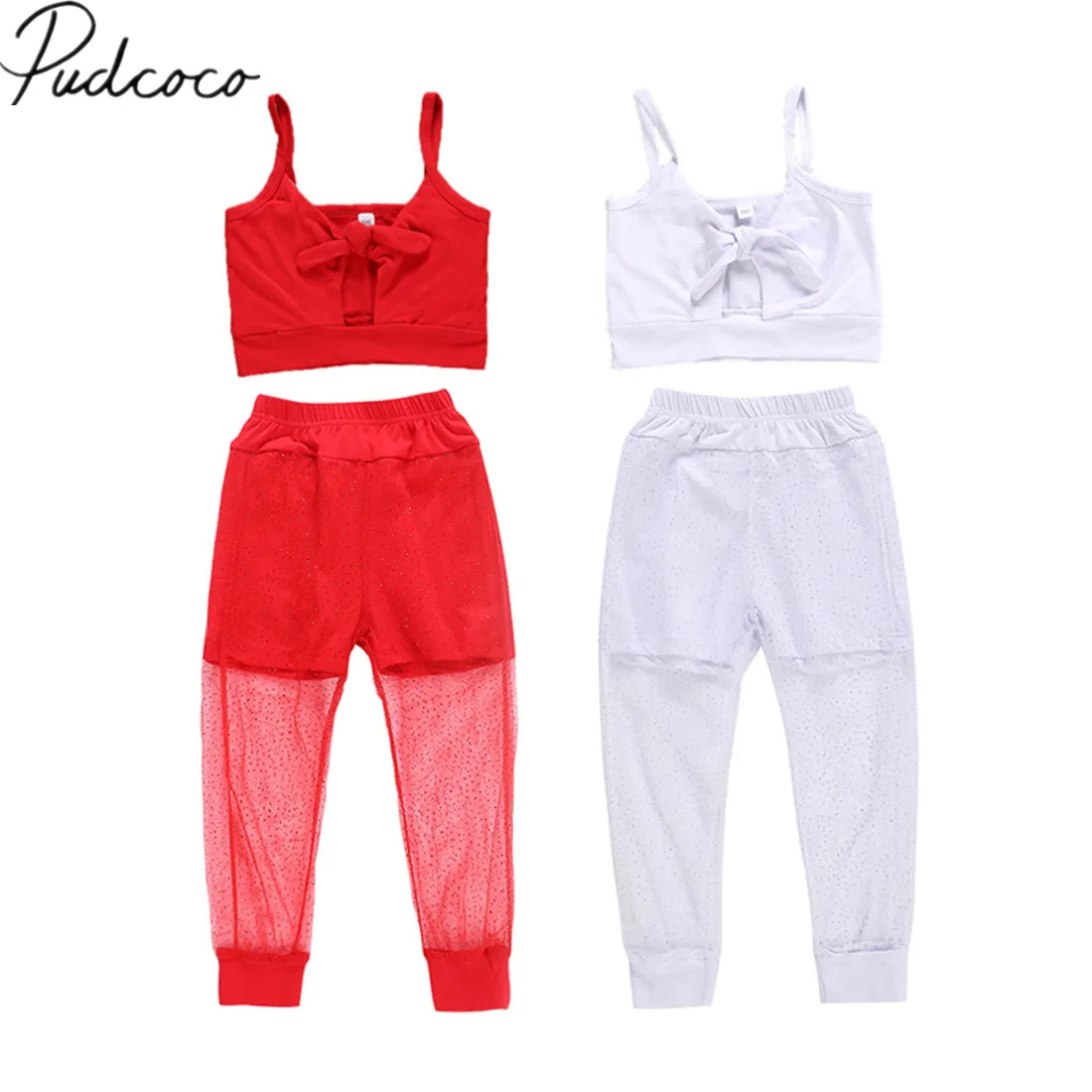 

2019 Baby Summer Clothing 2-7Y Toddler Kid Baby Girl Solid Clothes Sets Vest Top Lace Long Mesh Patchwork Pants 2PCS Outfit Set