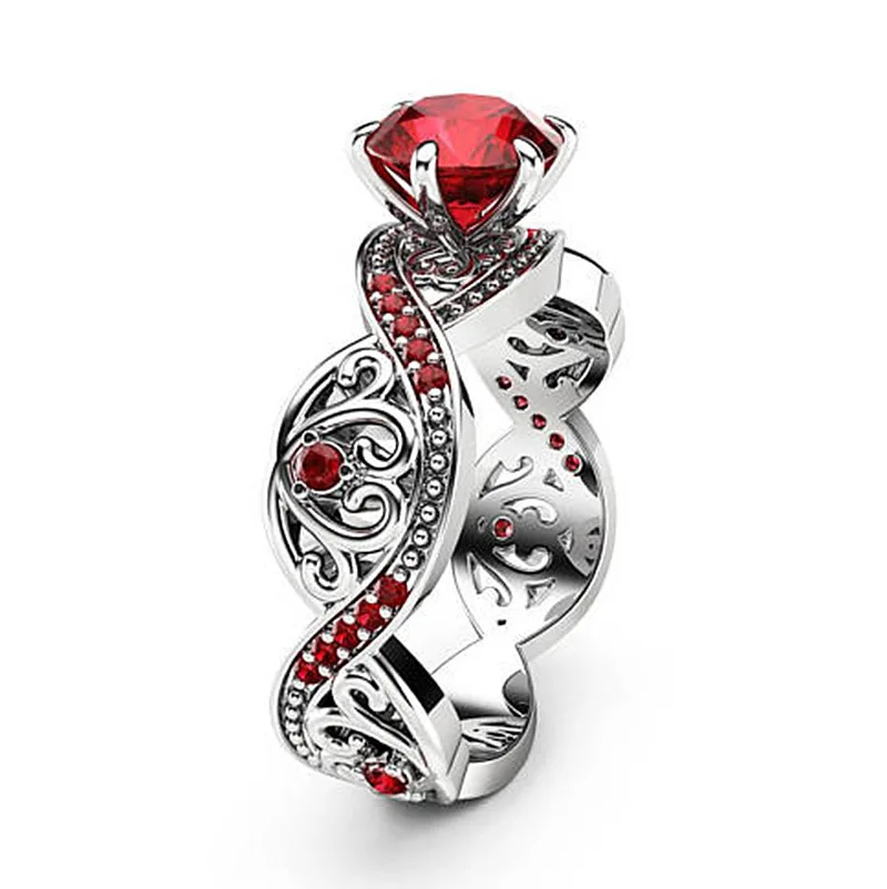 

Fashion Distortion Desgin Ring Jewelry Wedding Engagement Gift Luxury Inlaid Stone Rings Big Square Red Stone Rings for Women