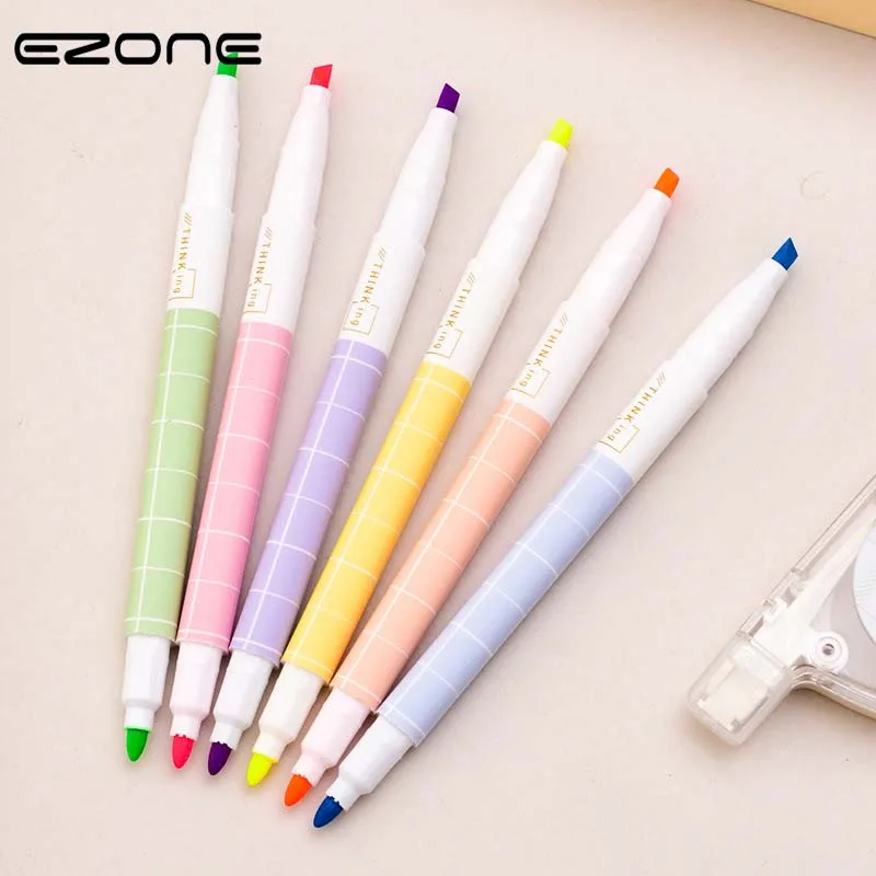 

EZONE 1PC Double-headed Fluorescent Pen Candy Color Marker Pen Paper Writing Permanent Colored Pen Round Toe Highlighter