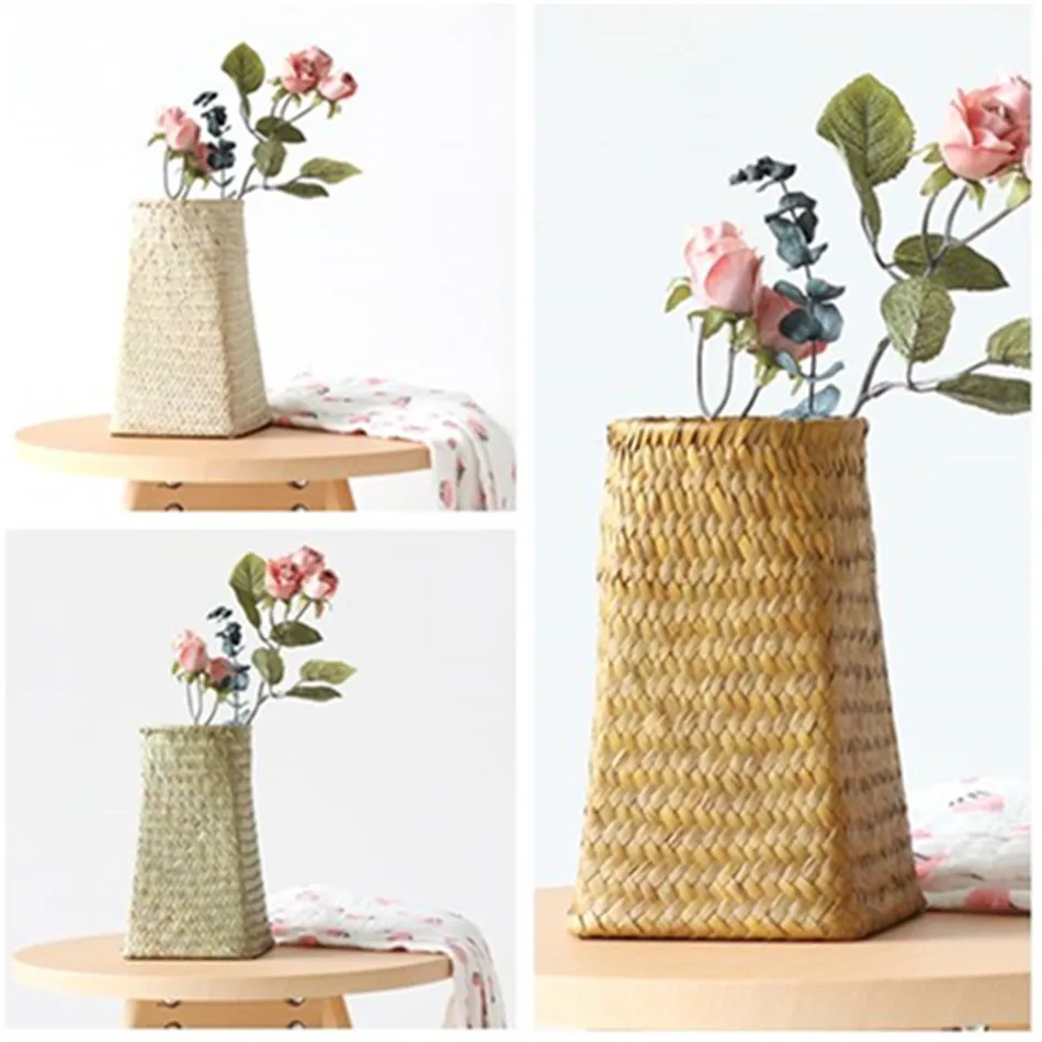 

Foldable Wickerwork Storage Basket Hanging Decorative Baskets Garden Flower Pot Rattan Planter Seagrass Laundry Basket