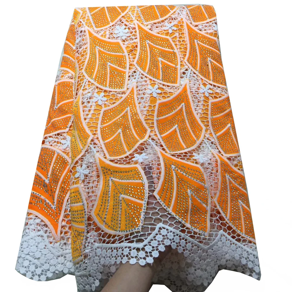 

African white dress fabric with rhinestones new design nigerian guipure cord lace high quality water soluble lace fabric