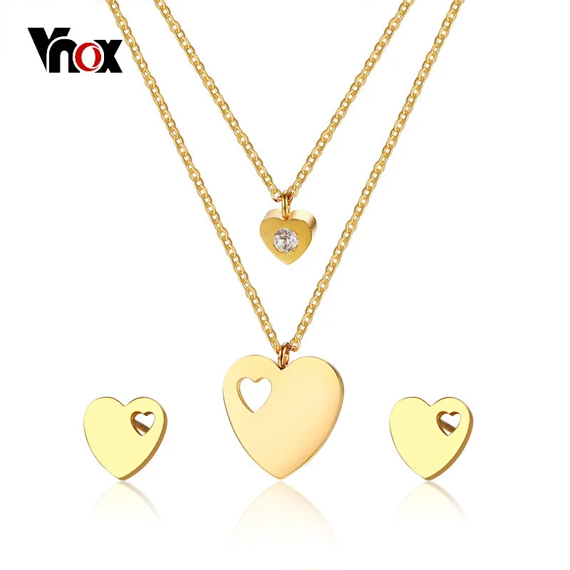 

Vnox Elegant Heart Love Jewelry Sets for Women Gold Tone Stainless Steel Necklace and Earrings Female Jewelry Set