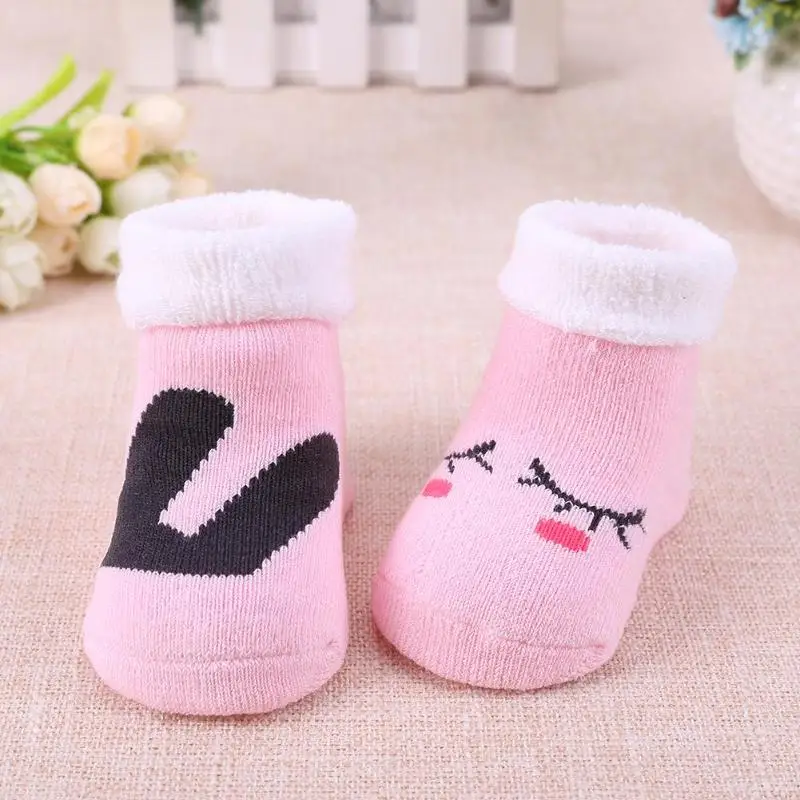 1 пара для новорожденных хлопковые зимние для мальчиков и девочек петлевым ворсом Мультяшные детские носки Аксессуары для младенцев Baby care носки-тапочки
