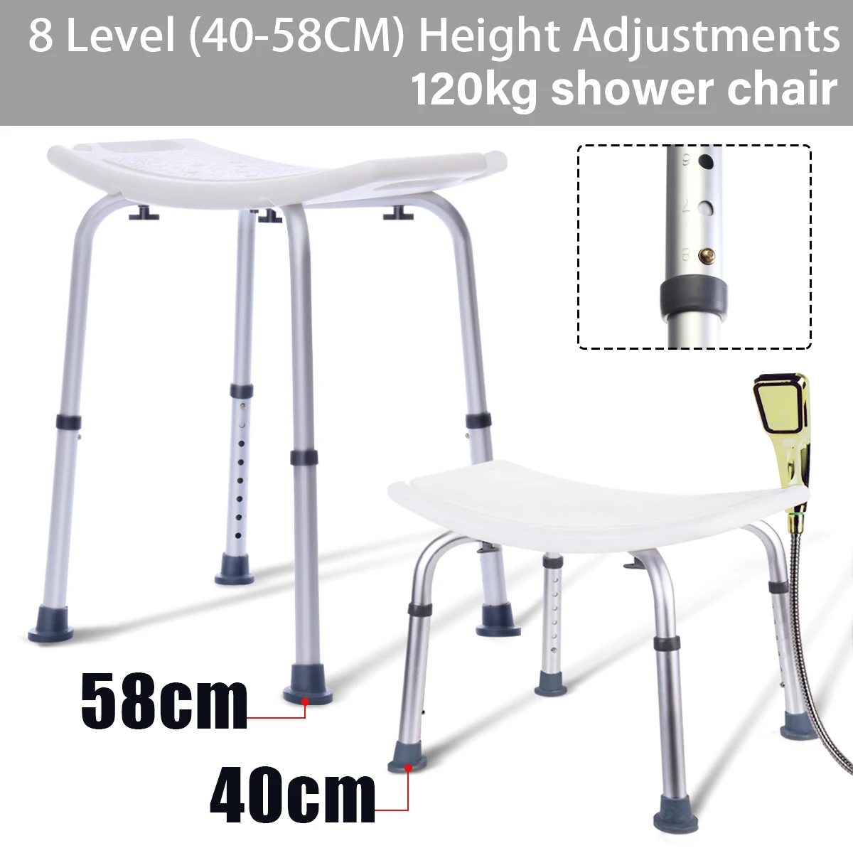 

Portable Height-Adjustable Bath Tub Shower Seat 8 Backless Light Weight Stool Chair Safety Lightweight for Elderly & Disabled