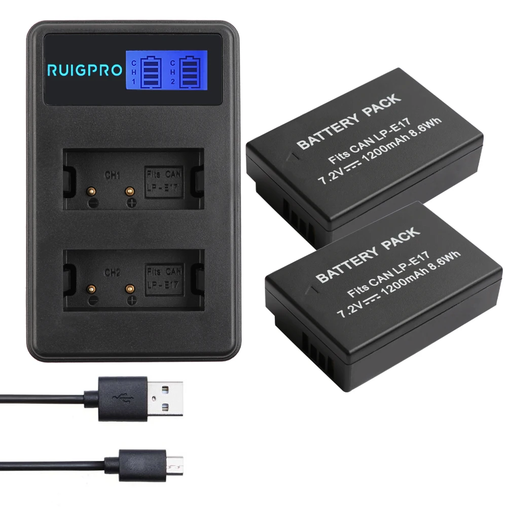

RuigPro 1200mAh LPE17 LP E17 LP-E17 Battery+LCD Dual Charger for Canon EOS 200D M3 M6 750D 760D T6i T6s 800D 8000D Kiss X8i L10
