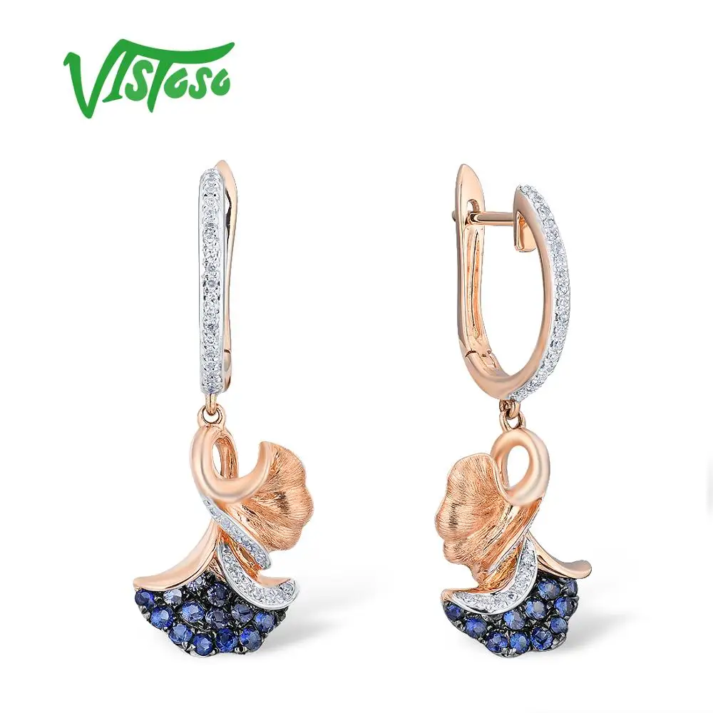 VISTOSO 14 K 585 серьги из желтого золота для женщин сверкающие алмазные изумрудные