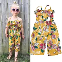 Популярная летняя одежда для маленьких девочек комбинезоны без рукавов с цветочным рисунком модная детская одежда