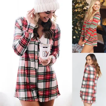 

Womens Long Sleeve Bodysuit V Neck Printed Ladies Romper Christmas Mini Jumpsuit Playsuits