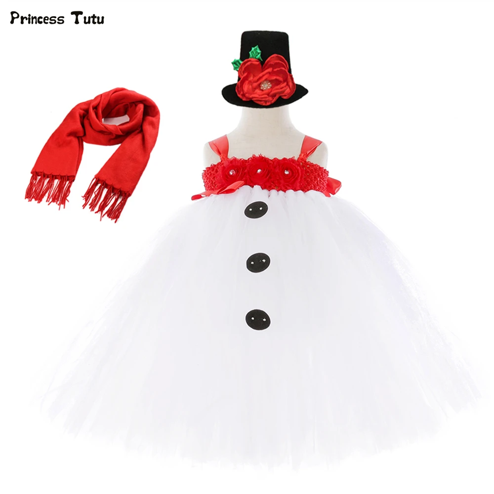 1 комплект; платье-пачка со снеговиком и шарфом и шляпой; рождественское платье для девочек; нарядное платье из тюля для девочек на день рождения; Детские костюмы на Хэллоуин