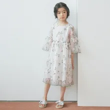 Новинка года, летнее платье для девочек детское платье кружевное Сетчатое платье с вышивкой для девочек платье принцессы с короткими рукавами милое платье с цветочным рисунком#3994