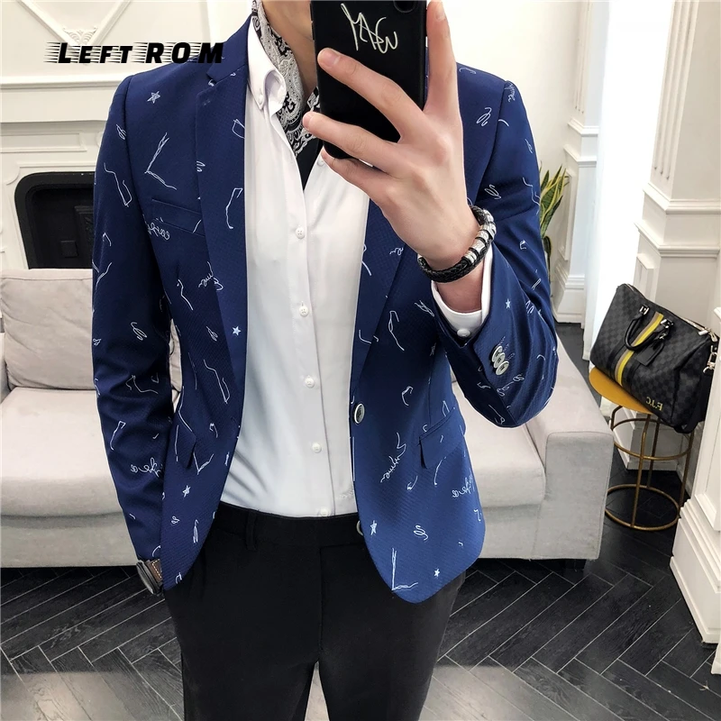 Mince Veste Discothèque Bleu Impression Masculino Noir Costume BlazerS 3xl Élégant Petite Étoile Noir bleu Hommes Blazer n0PkOw