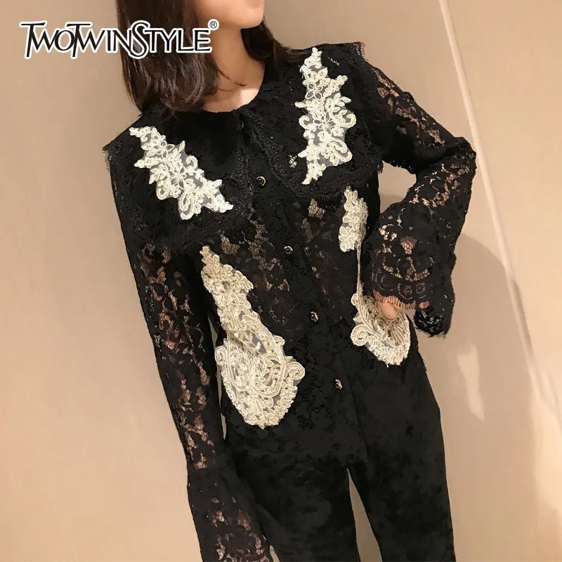 TWOTWINSTYLE Patchwork Embroidery Tops Female Flare Long