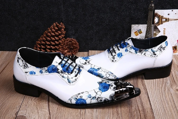 

Black Studs Men Prints Flowers Fashion Dress Wedding Runway Leather Oxfords Shoes 2018 Male High Quality Man Spring Shoes