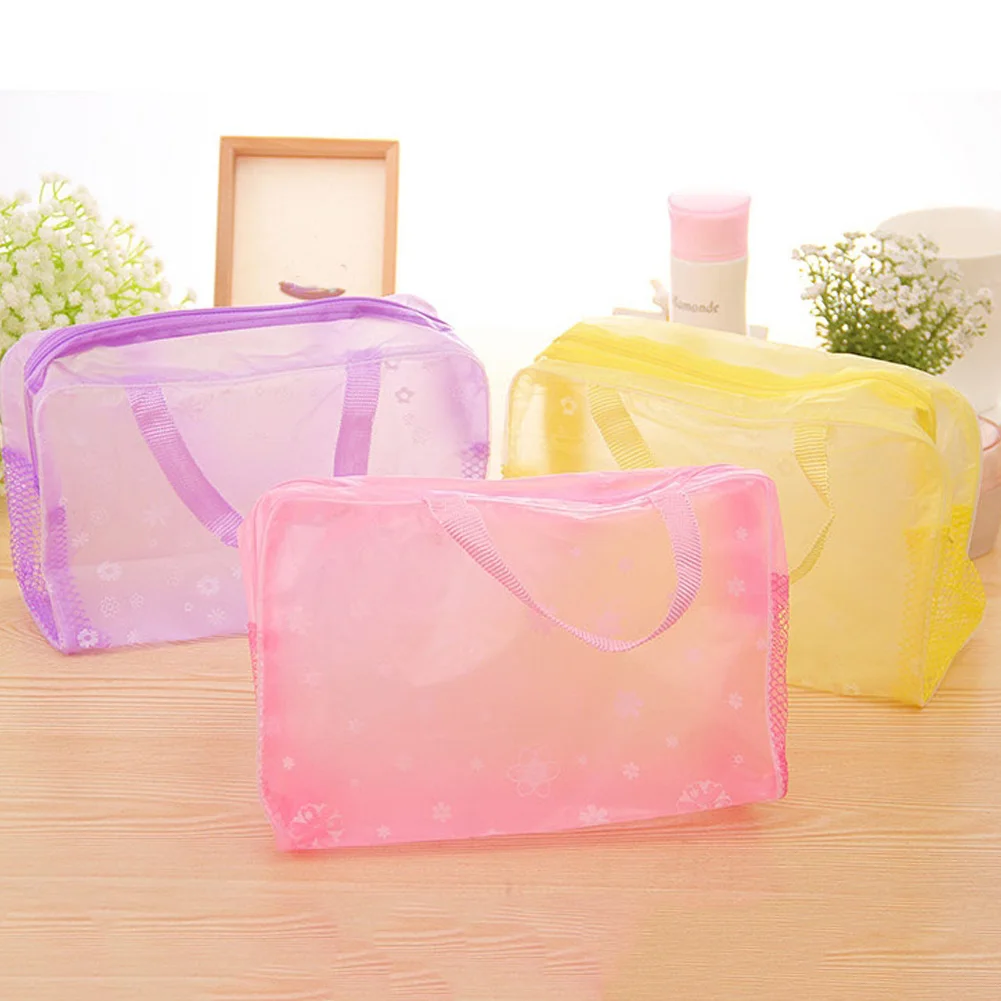 

Make Up Organizer Bag Toiletry Bathing Storage Bag Women Waterproof Transparent Floral Pvc Travel Cosmetic Bag Organizer