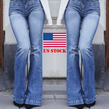 

Women Retro High Waist Stretchy Denim Jeans Slim Jeggings Bootcut Pants Trousers