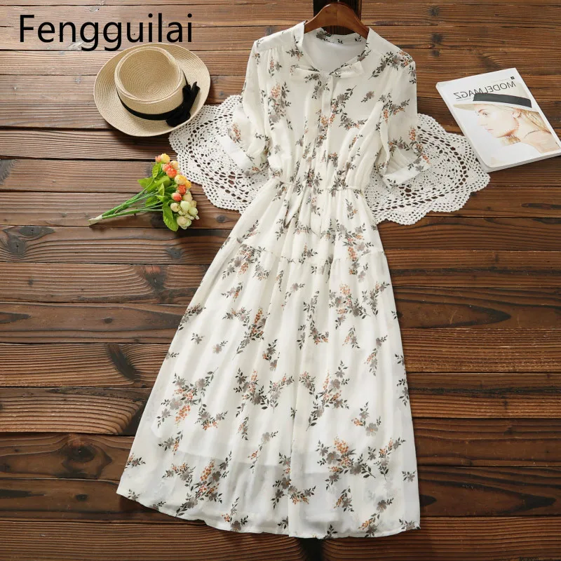 

Mori Girl Sweet Dress 2019 New Summer Women Floral Print Long Chiffon Dress Female Short Sleeve Pleated Vestidos Korean Fashion
