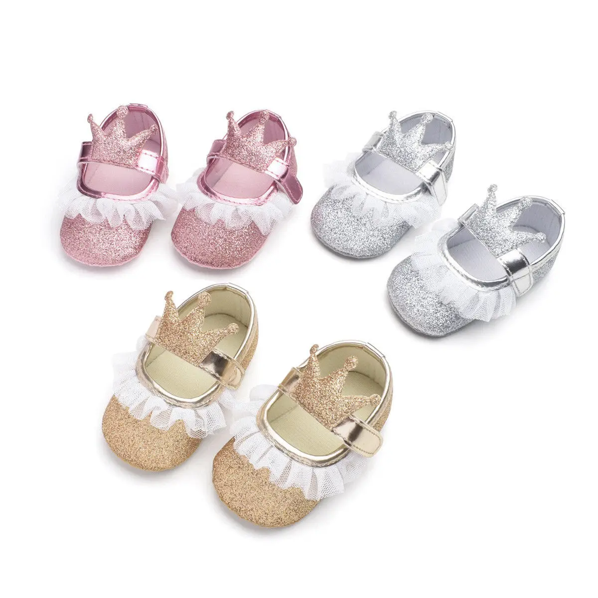 Lace Crown Sequined Cotton Soft Sole Shoes for Newborn Infant Baby Girls