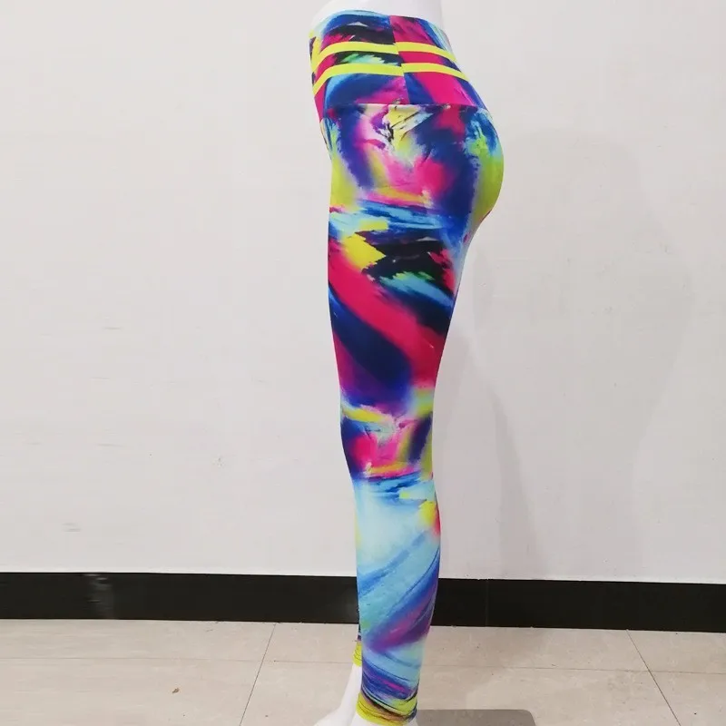 2019 Stretchy Gym Tights Energy Rainbow Print Seamless Leggings Tummy Control Yoga Pants High Waist Sport Running Pants Women