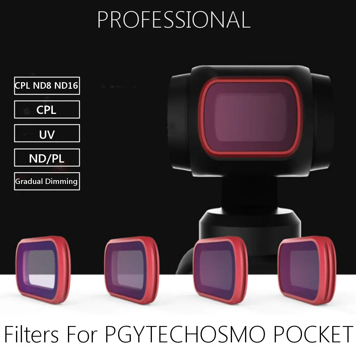 

Camera Lens Professional Filter Kit Set UV CPL ND8 ND16 For PGYTECHOSMO POCKET-Gradual Dimming Filters Compatible Ultra-thin