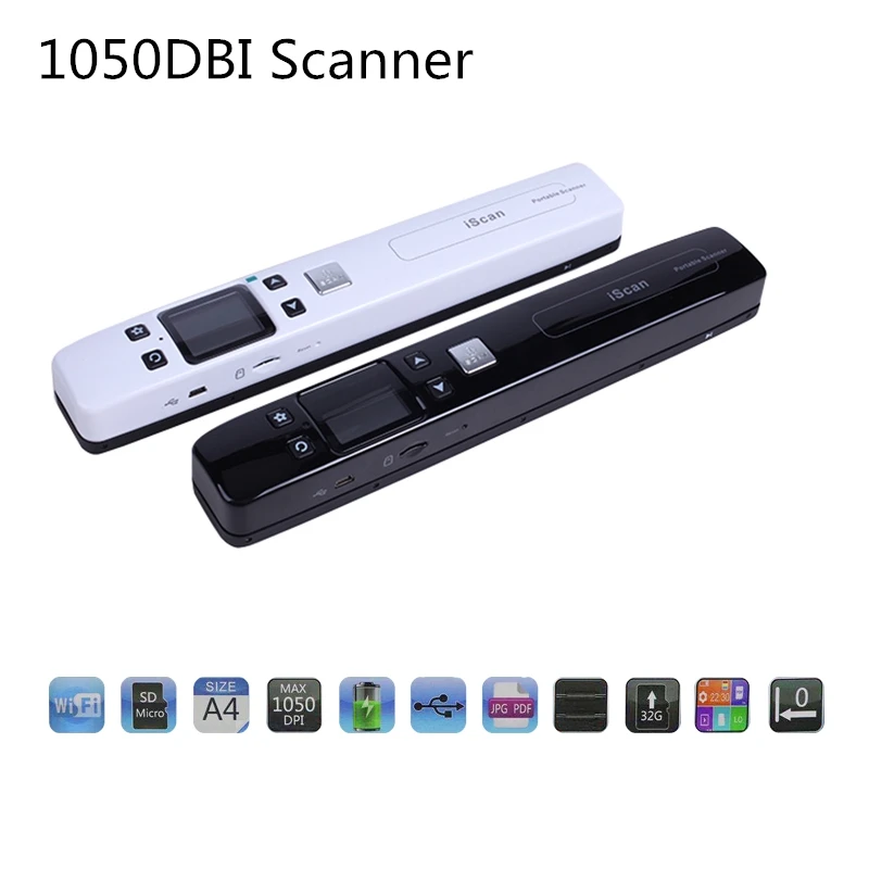 IScan وثيقة ماسحة 1050 ديسيبل متوحد الخواص المحمولة WiFi ماسحة A4 كتاب اللاسلكية ماسحة USB2.0 JPG/PDF 32G TF بطاقة شاشة الكريستال السائل