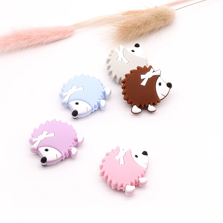 

5pc Silicone Teething Beads Mini Animal Silicone Beads Hedgehog Beads Nursing DIY Accessories Beads BPA Free Baby Teether