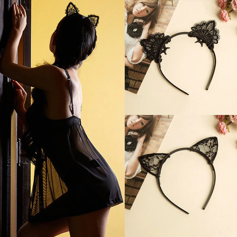 

Fashion Women Kids Black Lace Mermaid Headband Hair Accessories Bezel Gifts Cute Cat Ear 1PC Hot Cosplay Hairband Hair Accessory