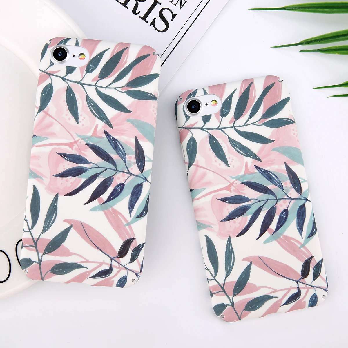 

Moskado For iPhone 7 6 6s Plus 5s SE Phone Case Fashion Leaves Flower Leaf Painted Hard PC Phone Case For iPhone X 8 Plus Case