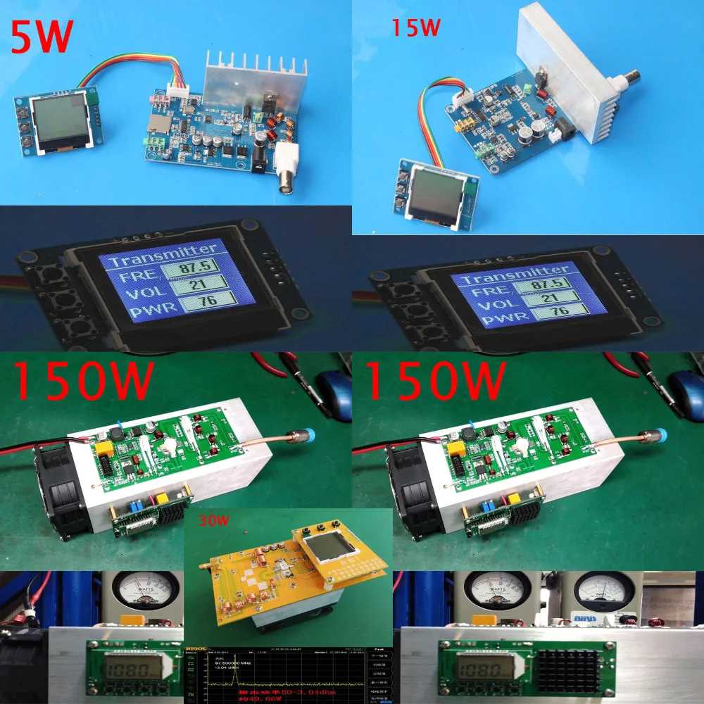 

5W/15W/30W/50W/150W FM Transmitter PLL Stereo audio 76M-108 MHz frequency Digital LCD display Radio broadcast Station Receiver